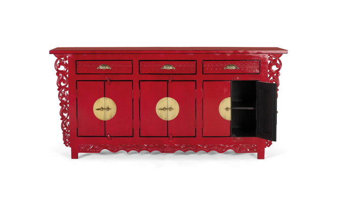 GINER Y COLOMER Buffet en bois de manguier avec 6 portes et 3 tiroirs, Rouge